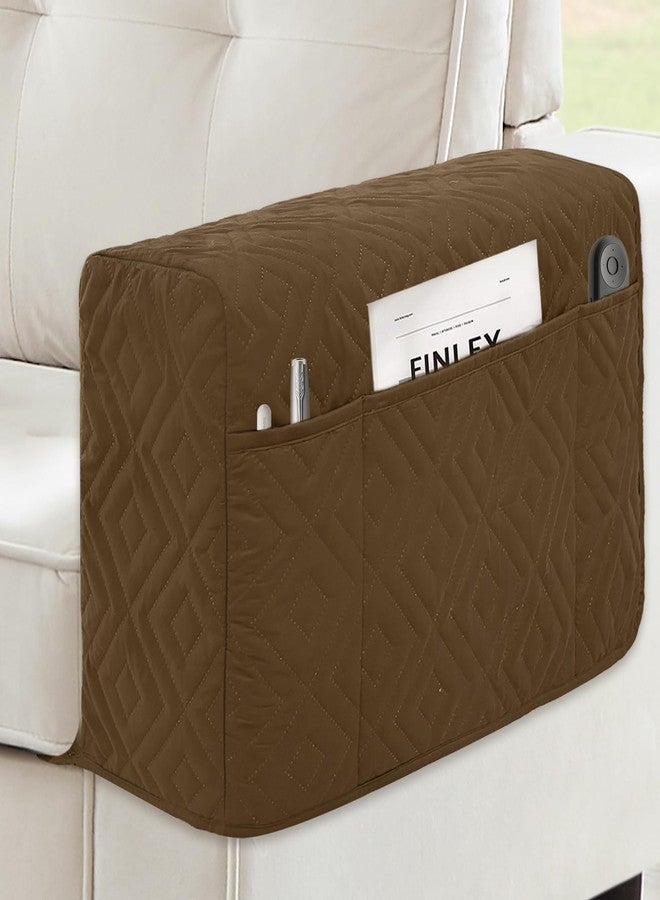 MEHIDFY Sofa Arm Cover, Waterproof Couch Armrest Protector, Anti-Slip Sofa Cover, Remote Holder for Armchair, Recliner Caddy with 3 Pockets for TV Remote, Phone, Pad, Pen, Book(Brown 2pcs) - Image 1